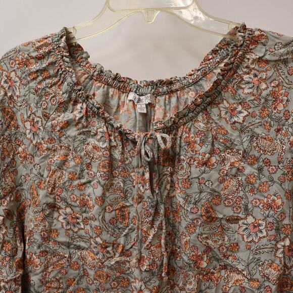 Patrons of Peace Peasant Blouse Fuffle Tie Front, Elastic Sleeves Sz L - Picture 7 of 14